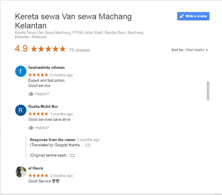 Kereta Sewa Kota Bharu review google 1